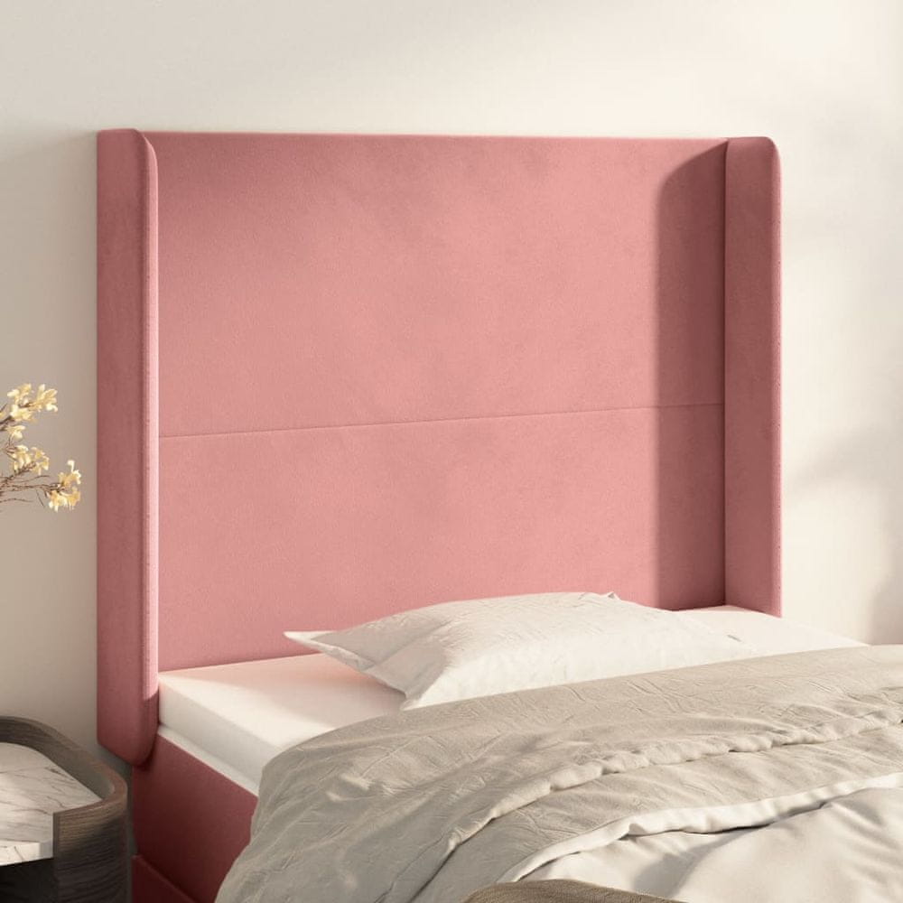 Vidaxl Čelo postele so záhybmi ružový 83x16x118/128 cm zamat